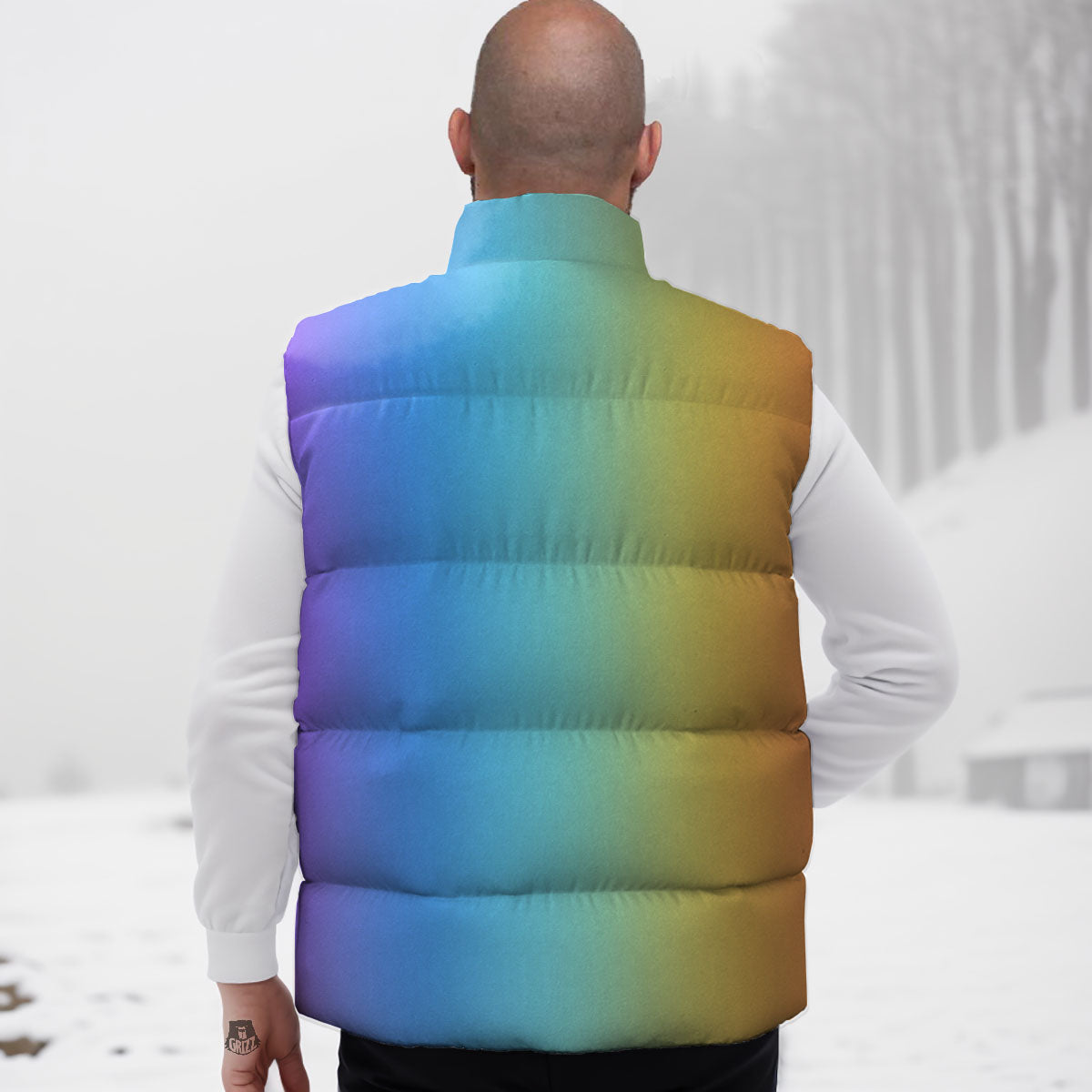 Gradient Rainbow Print Pattern Down Vest