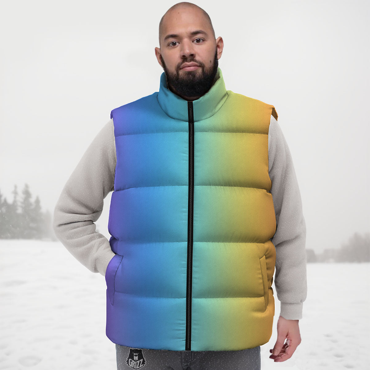 Gradient Rainbow Print Pattern Down Vest