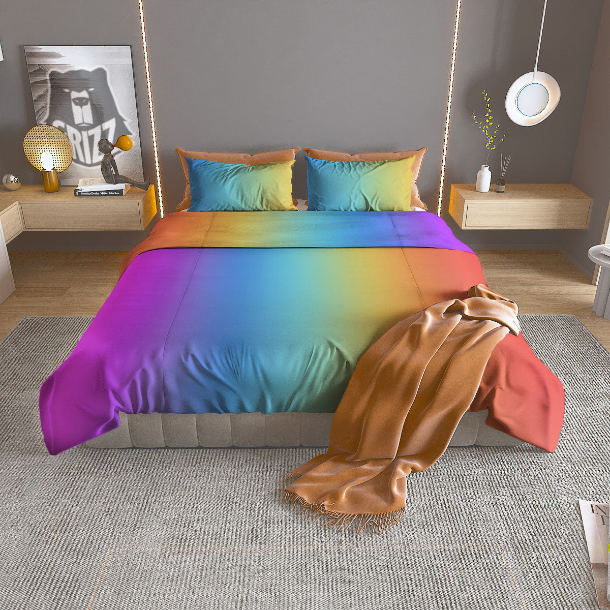 Gingerbread Brown Print Pattern Duvet Cover Bedding Set