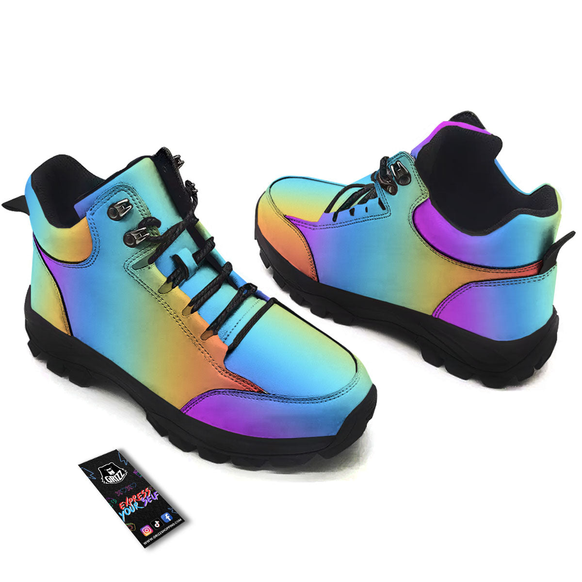 Gradient Rainbow Print Pattern Hiking Shoes-grizzshop