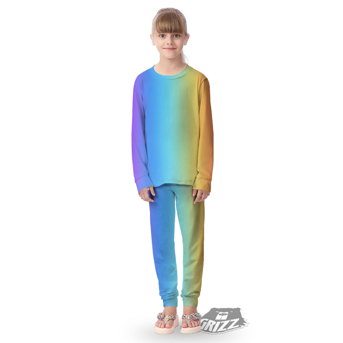 Gradient Rainbow Print Pattern Kid's Pajamas-grizzshop
