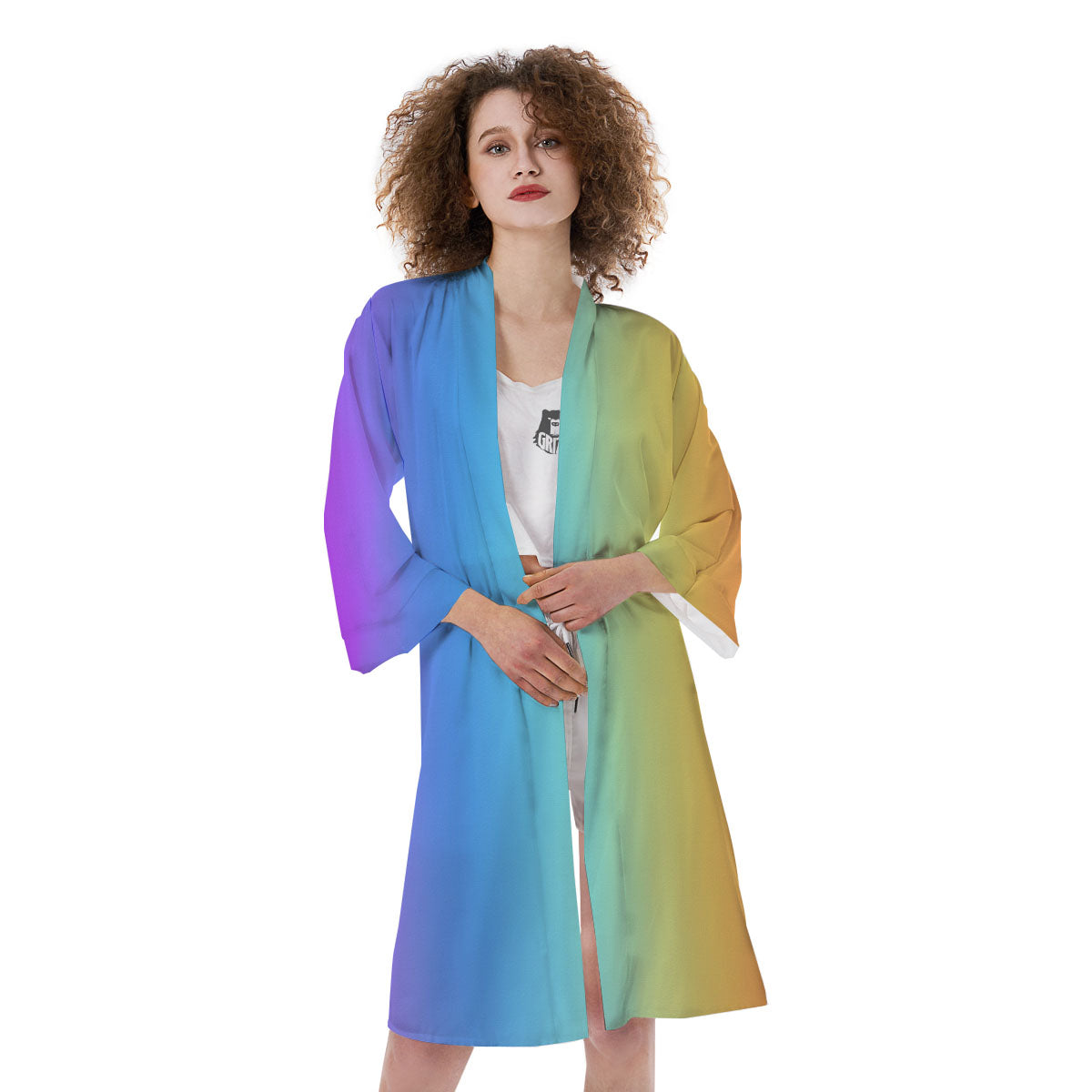 Gradient Rainbow Print Pattern Kimono-grizzshop