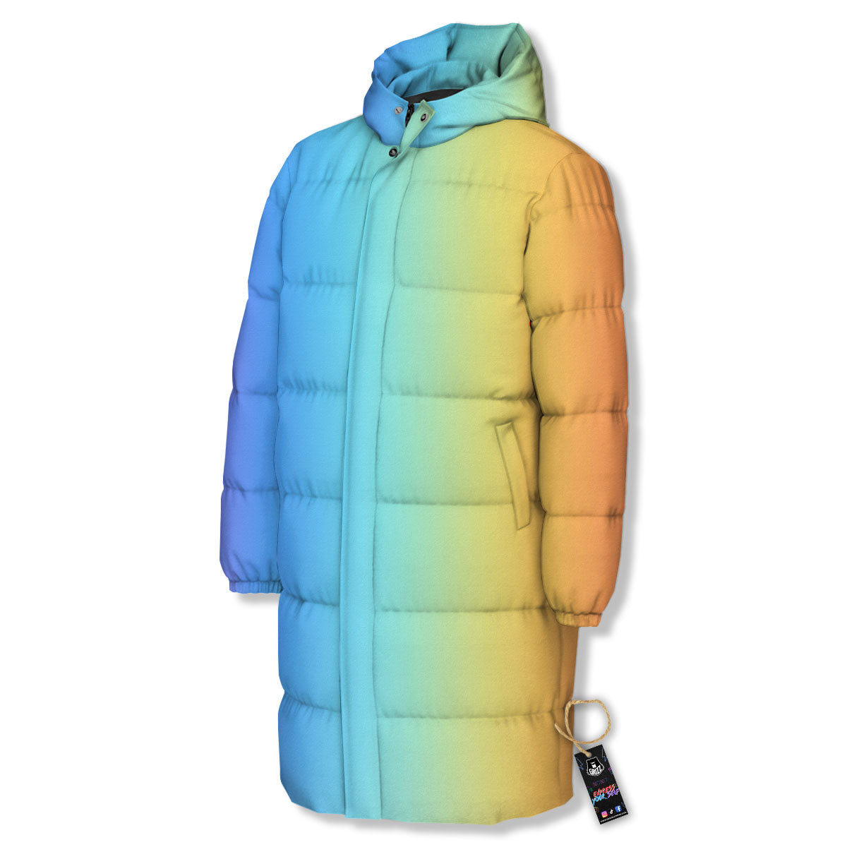 Gradient Rainbow Print Pattern Long Down Jacket-grizzshop