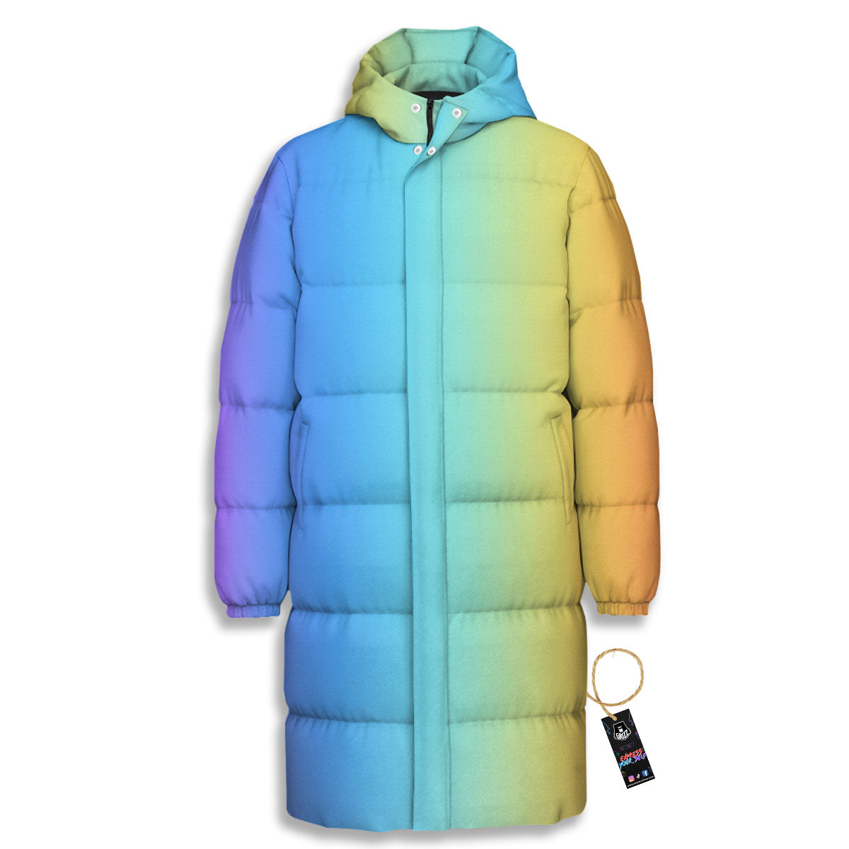 Gradient Rainbow Print Pattern Long Down Jacket-grizzshop