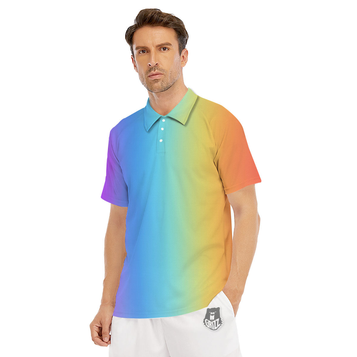 Gradient Rainbow Print Pattern Men's Golf Shirts-grizzshop