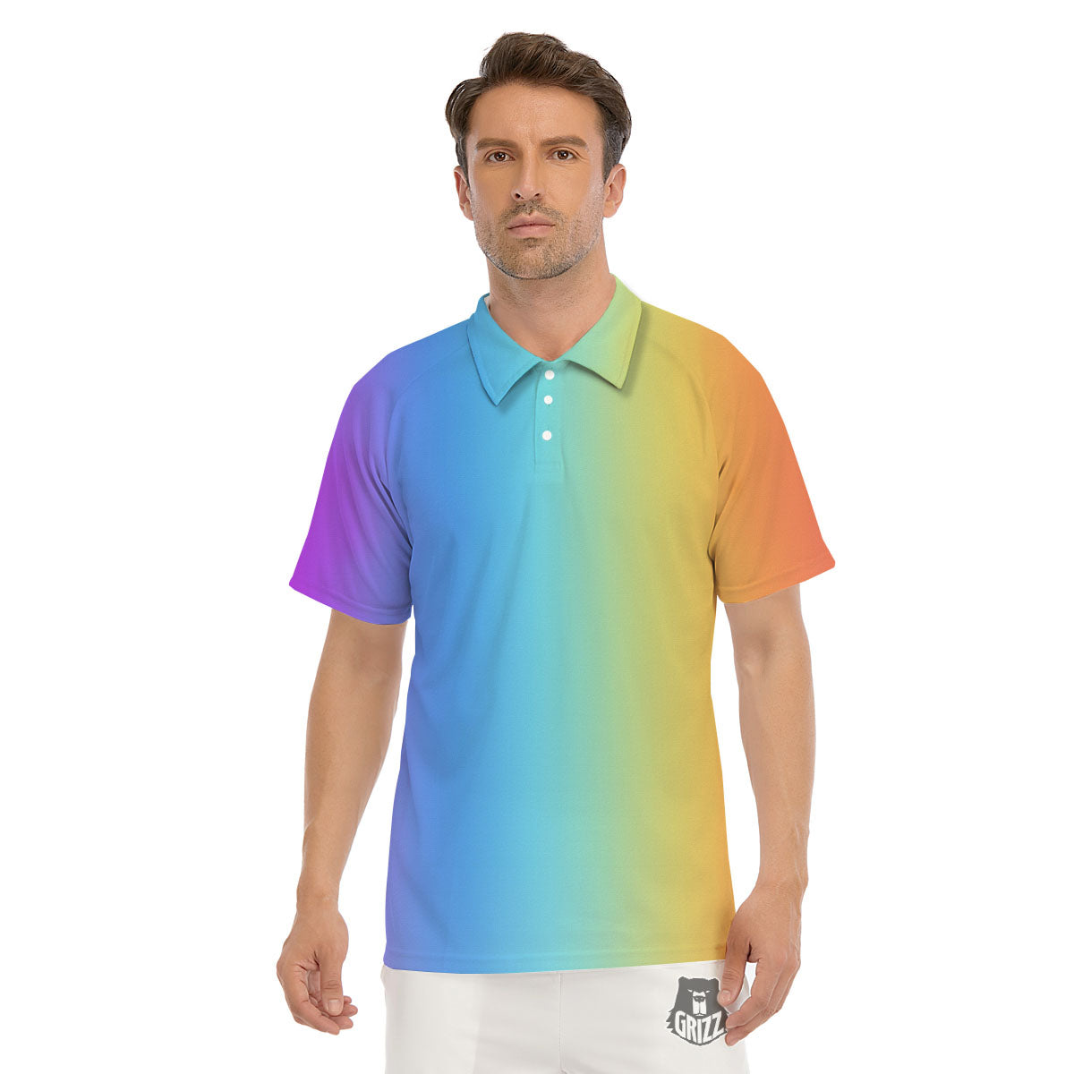 Gradient Rainbow Print Pattern Men's Golf Shirts-grizzshop