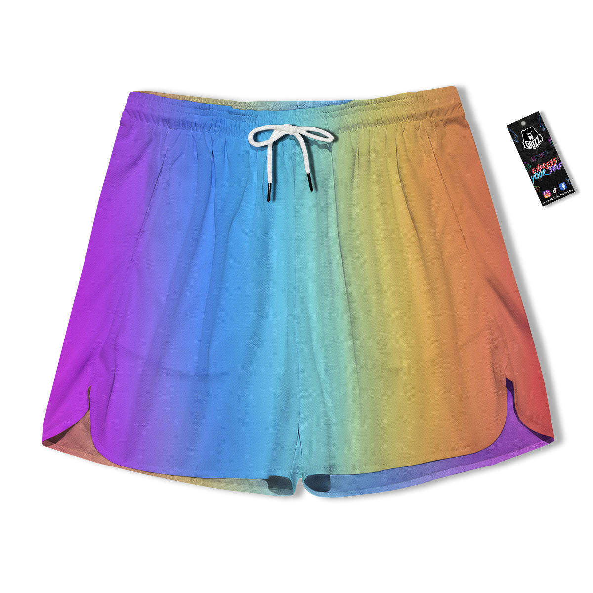 Gradient Rainbow Print Pattern Men's Running Shorts-grizzshop