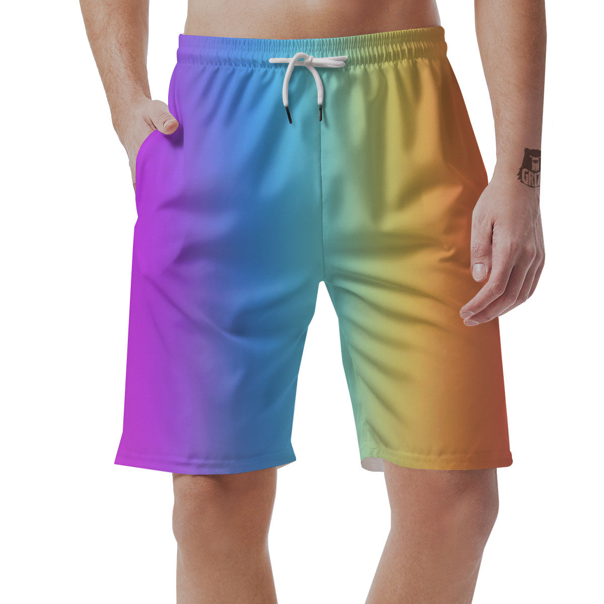 Gradient Rainbow Print Pattern Men's Shorts-grizzshop