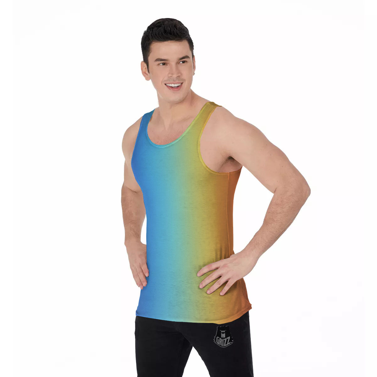 Gradient Rainbow Print Pattern Men's Tank Top-grizzshop