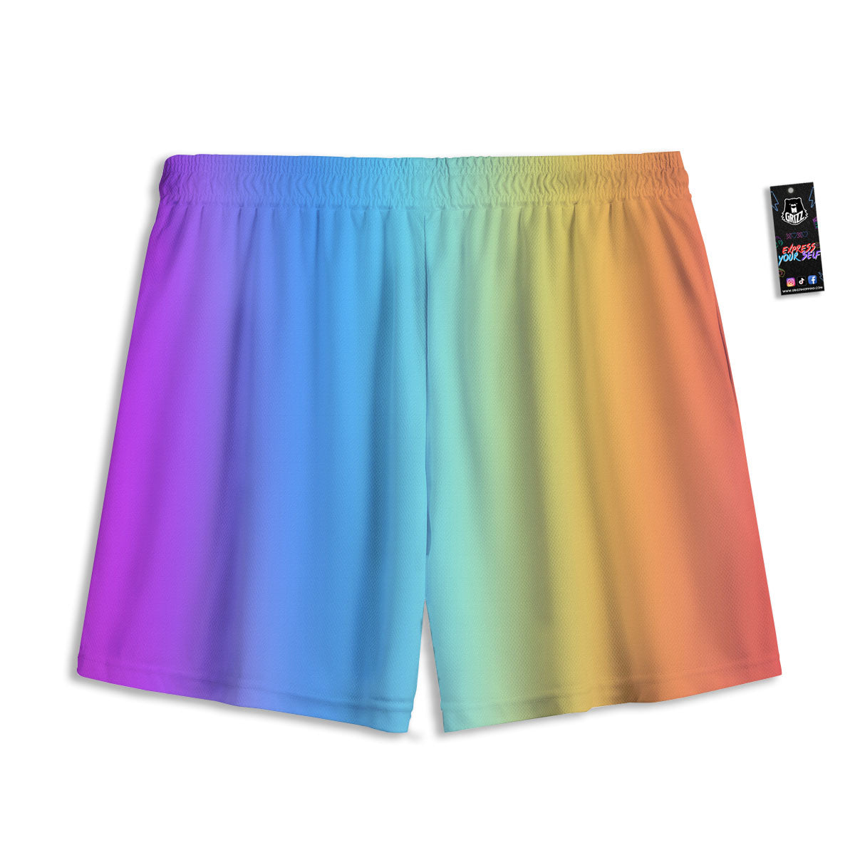 Gradient Rainbow Print Pattern Mesh Shorts