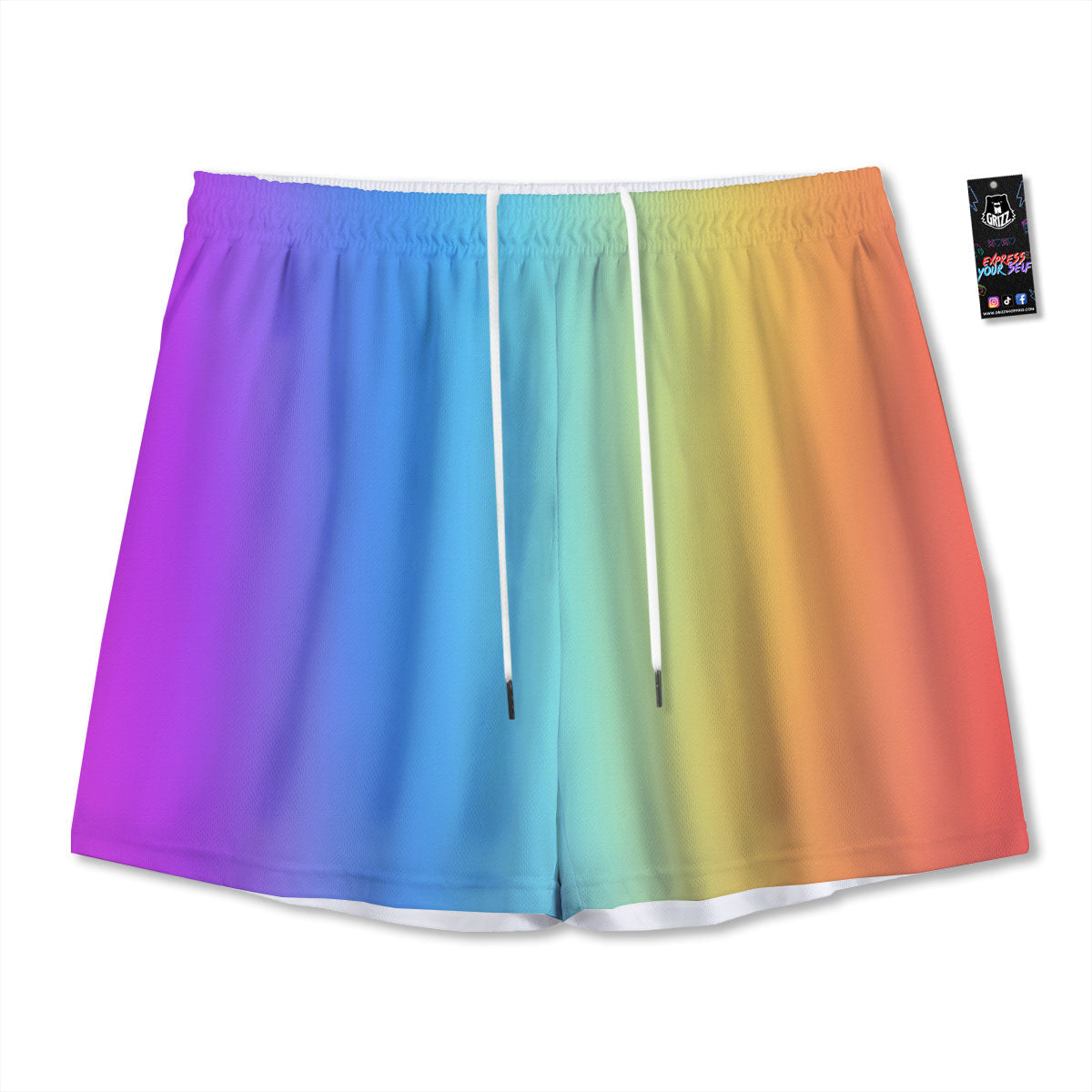 Gradient Rainbow Print Pattern Mesh Shorts