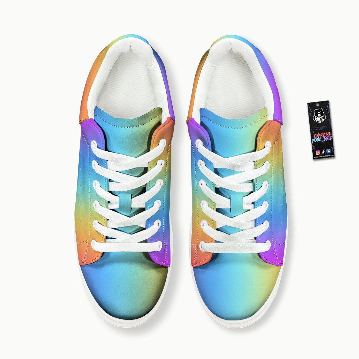 Gradient Rainbow Print Pattern Platform Shoes-grizzshop