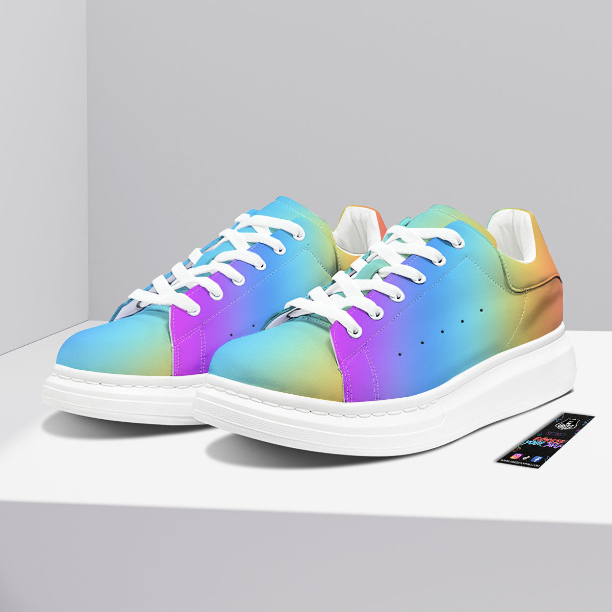 Gradient Rainbow Print Pattern Platform Shoes-grizzshop