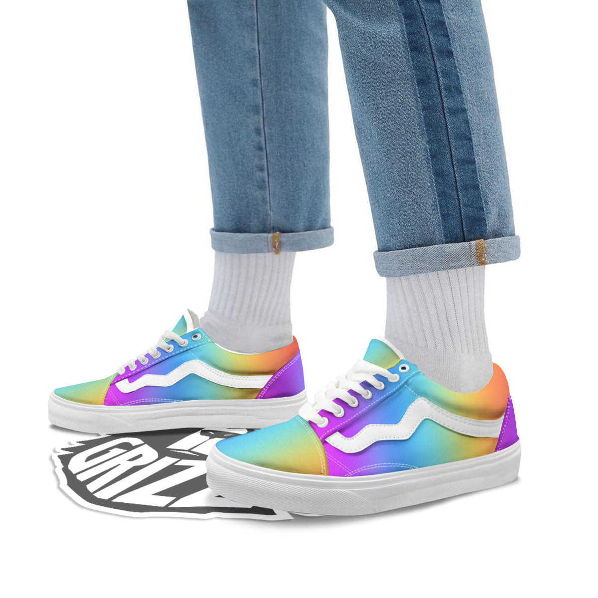 Gradient Rainbow Print Pattern Skate Shoes-grizzshop