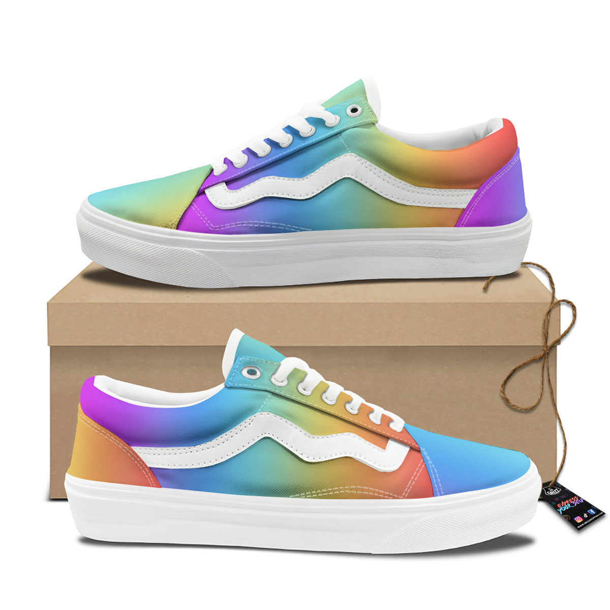 Gradient Rainbow Print Pattern Skate Shoes-grizzshop