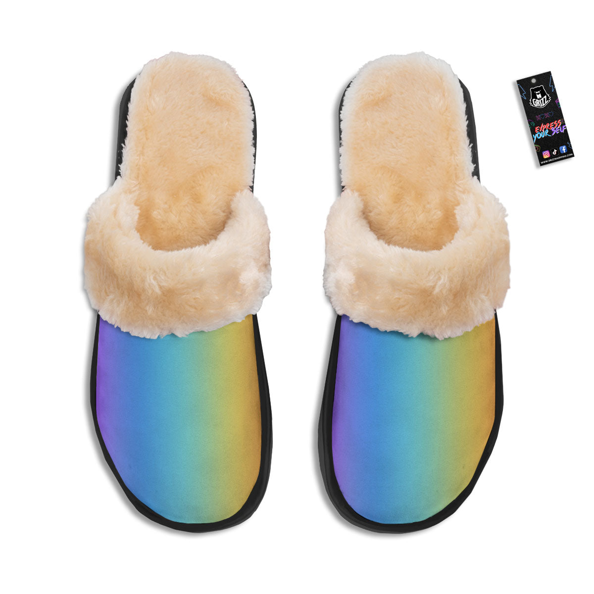 Gradient Rainbow Print Pattern Slippers-grizzshop