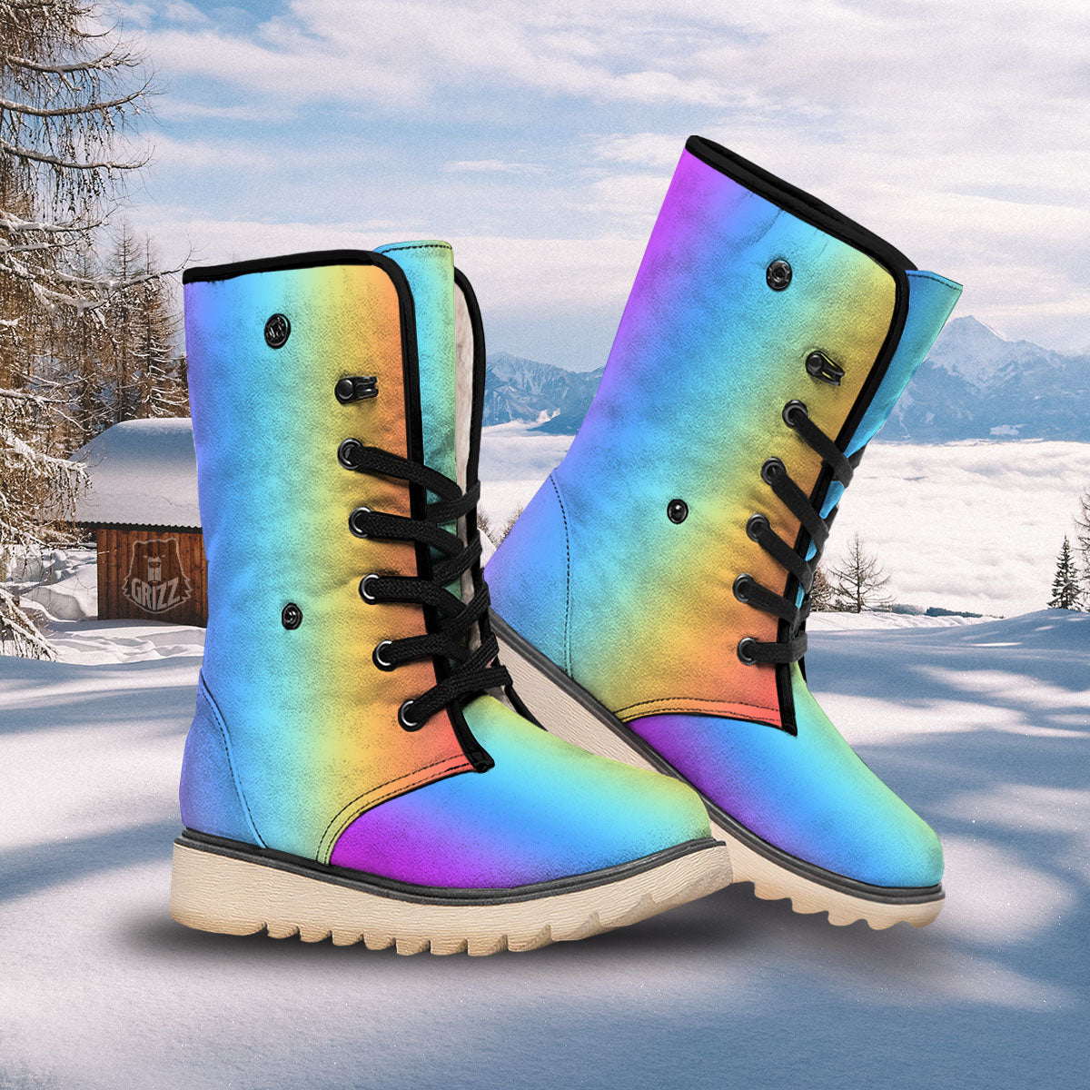 Gradient Rainbow Print Pattern Snow Boots-grizzshop