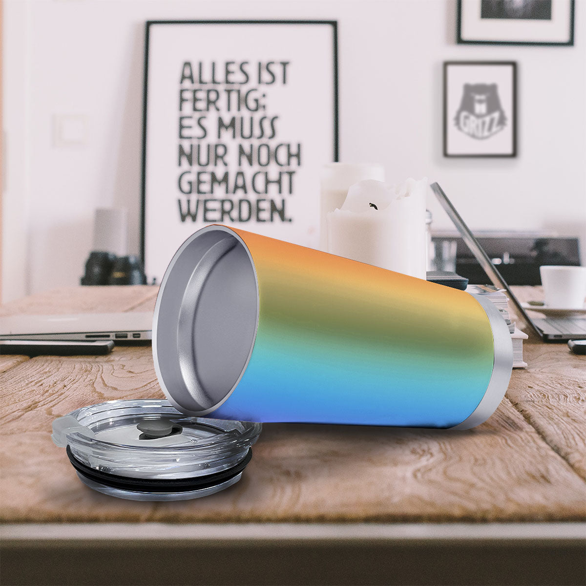 Gradient Rainbow Print Pattern Tumbler-grizzshop