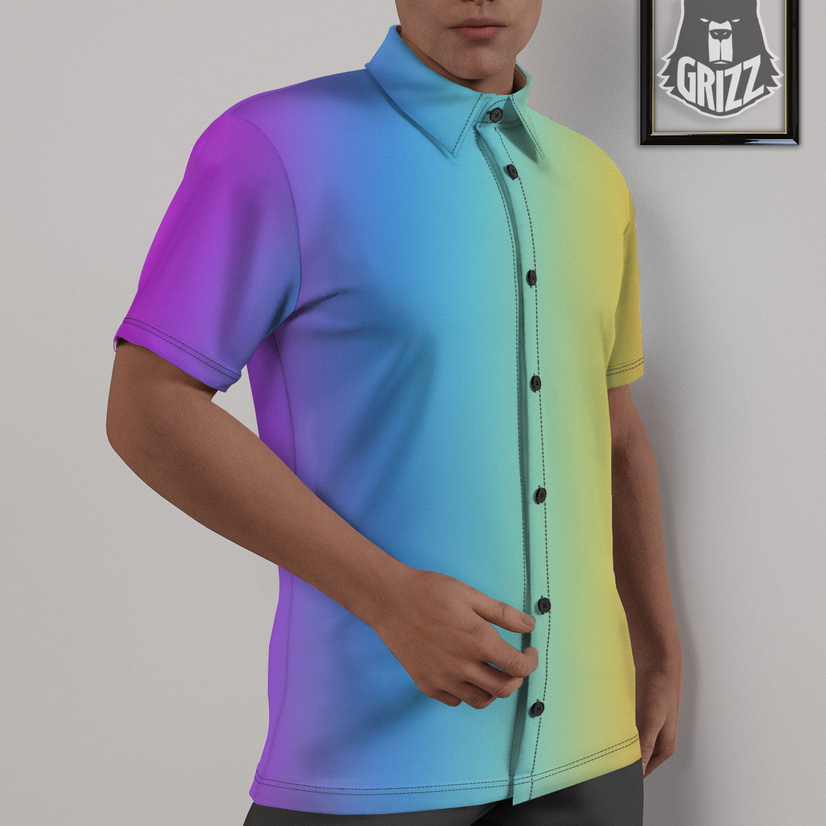 Gradient Rainbow Print Pattern Untucked Shirts-grizzshop