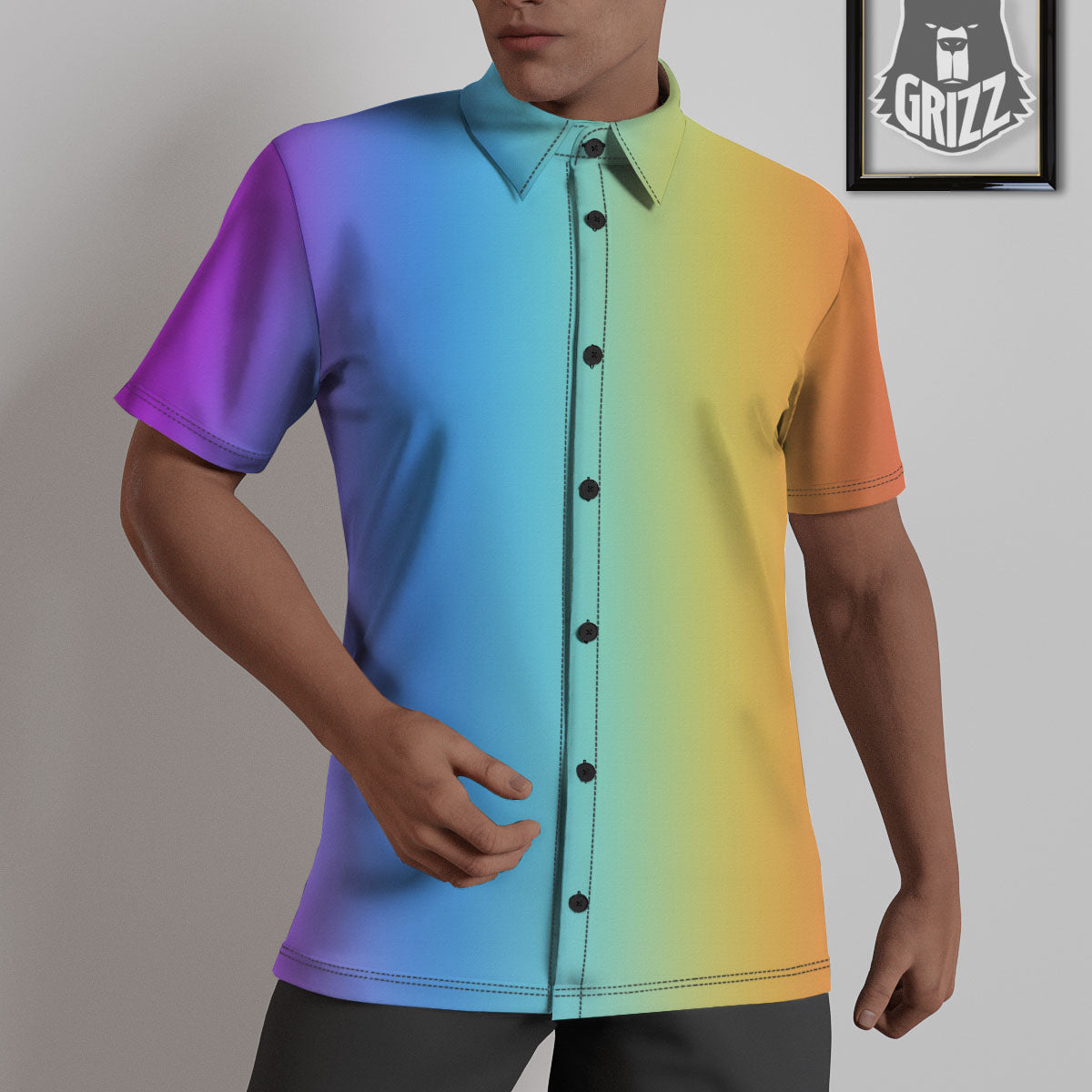Gradient Rainbow Print Pattern Untucked Shirts-grizzshop