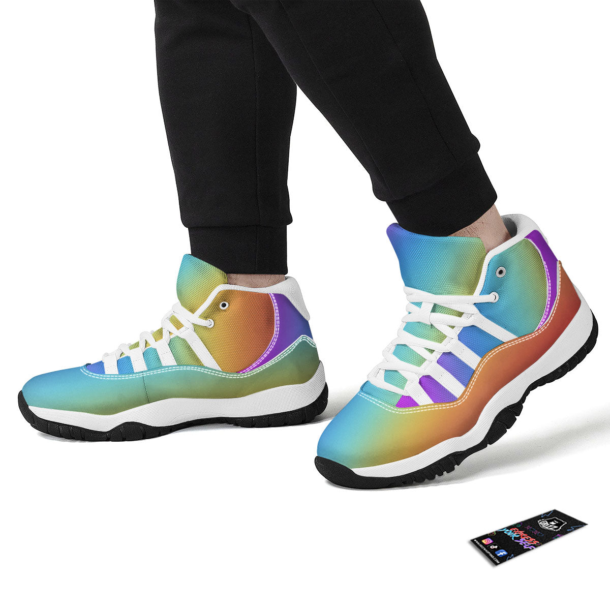 Gradient Rainbow Print Pattern White Bball Shoes-grizzshop