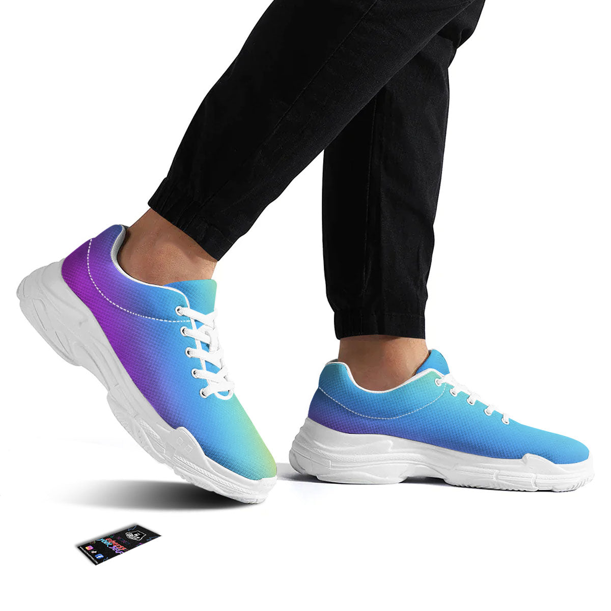 Gradient Rainbow Print Pattern White Chunky Shoes-grizzshop