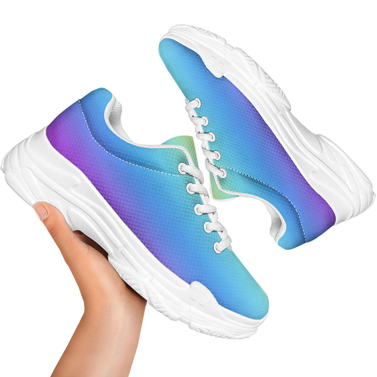 Gradient Rainbow Print Pattern White Chunky Shoes-grizzshop