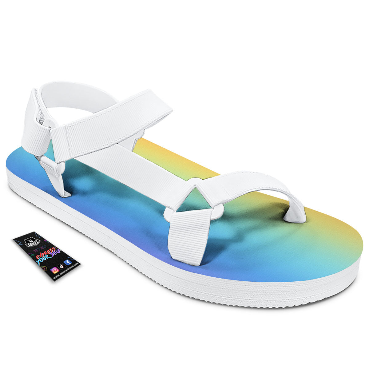 Gradient Rainbow Print Pattern White Open Toe Sandals-grizzshop