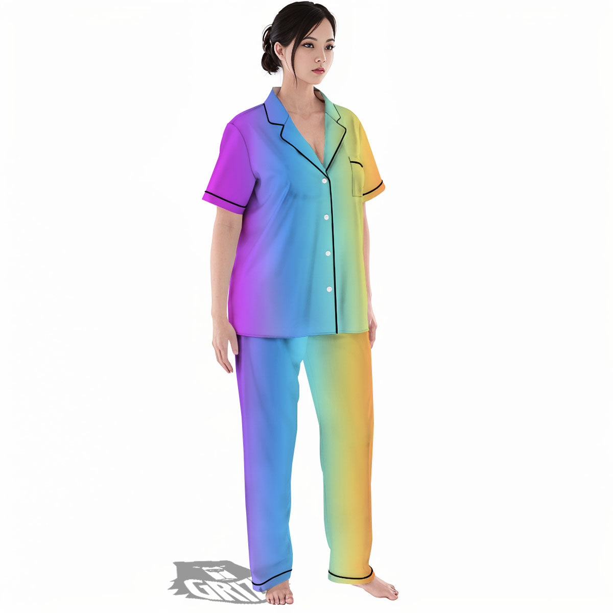 Gradient Rainbow Print Pattern Women's Pajamas Set-grizzshop