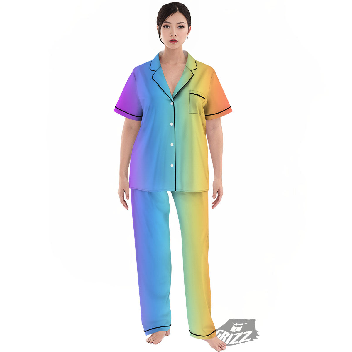 Gradient Rainbow Print Pattern Women's Pajamas Set-grizzshop