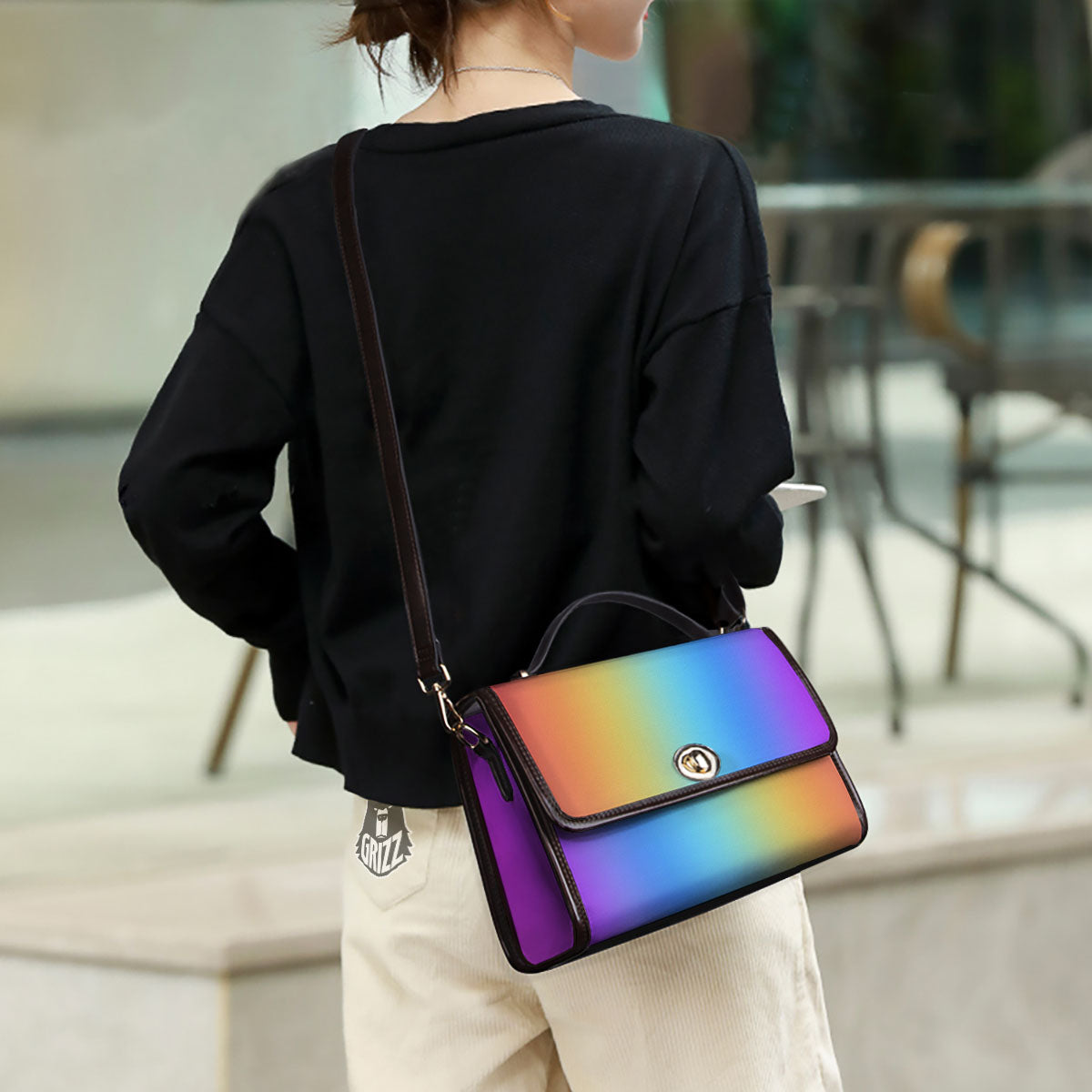 Gradient Rainbow Print Pattern Women's Satchel Bag-grizzshop