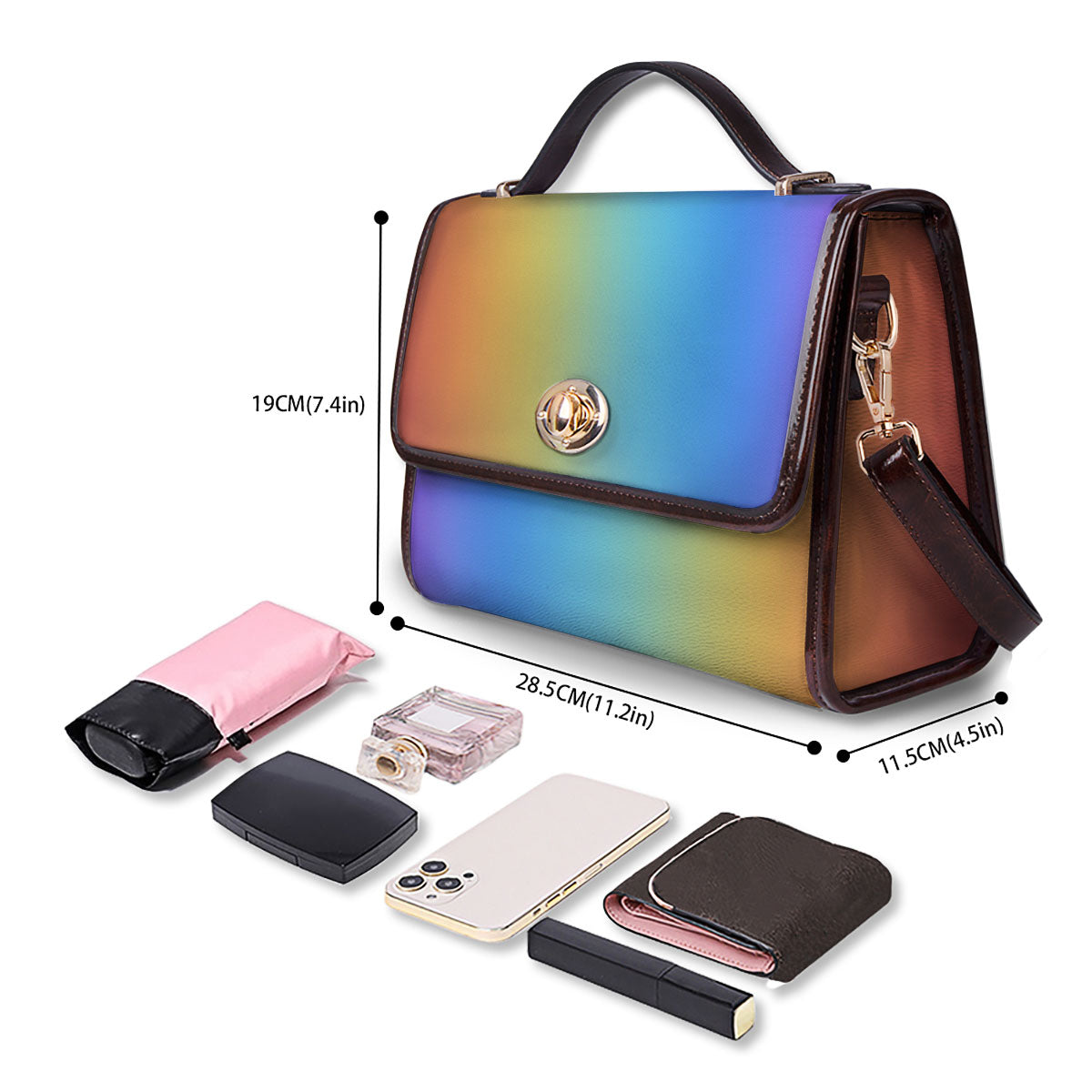 Gradient Rainbow Print Pattern Women's Satchel Bag-grizzshop