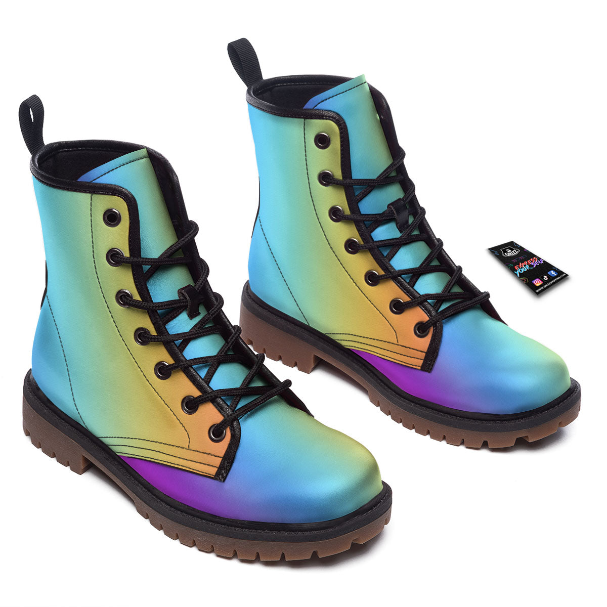 Gradient Rainbow Print Pattern Work Boots-grizzshop