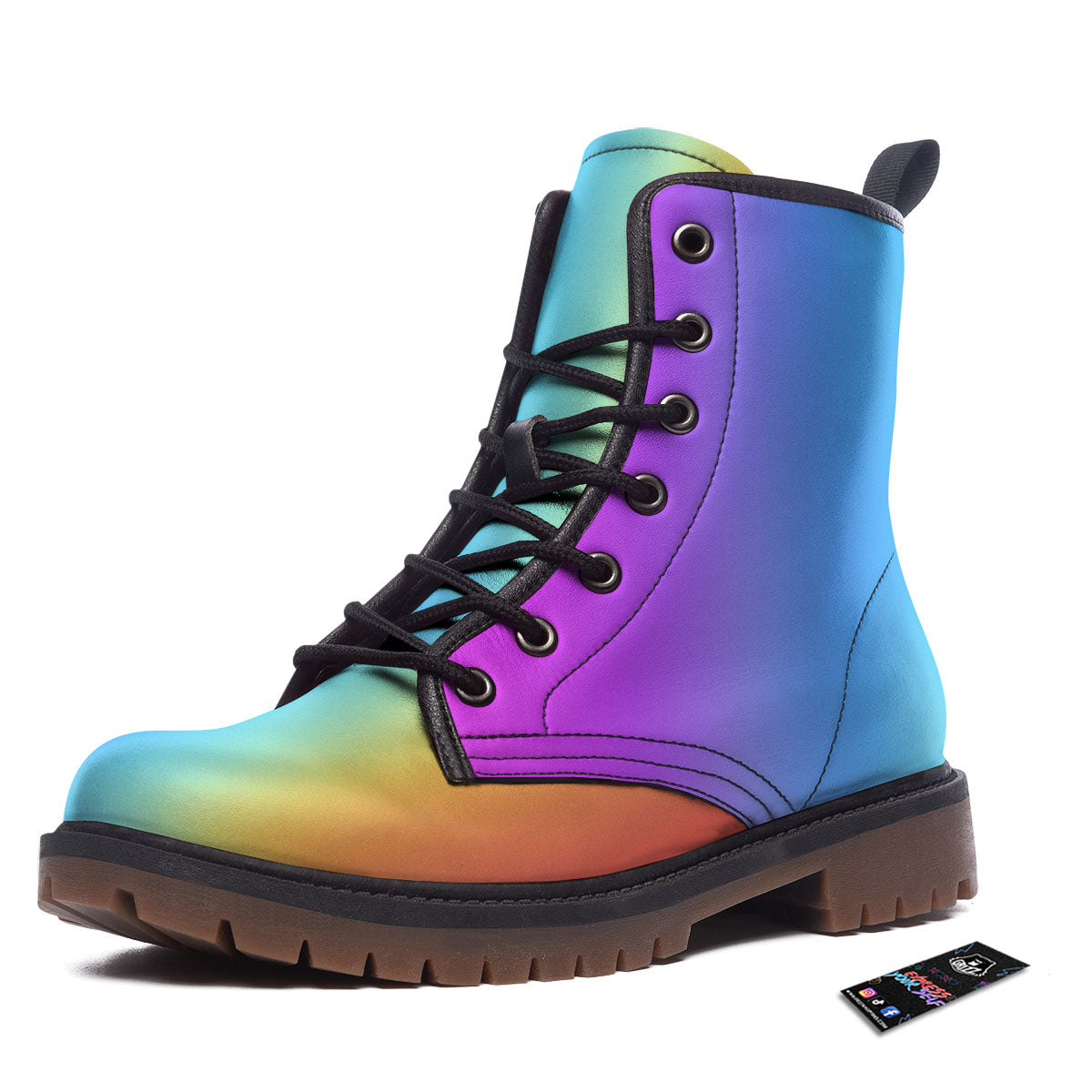 Gradient Rainbow Print Pattern Work Boots-grizzshop