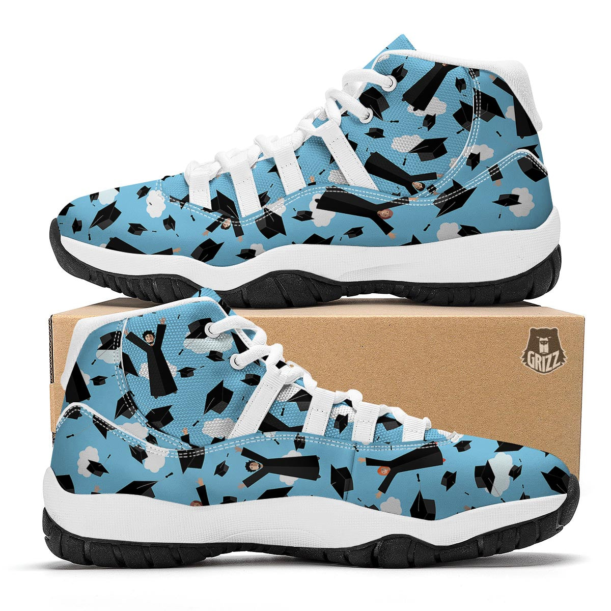Graduation Day Pattern Print White Bball Shoes-grizzshop
