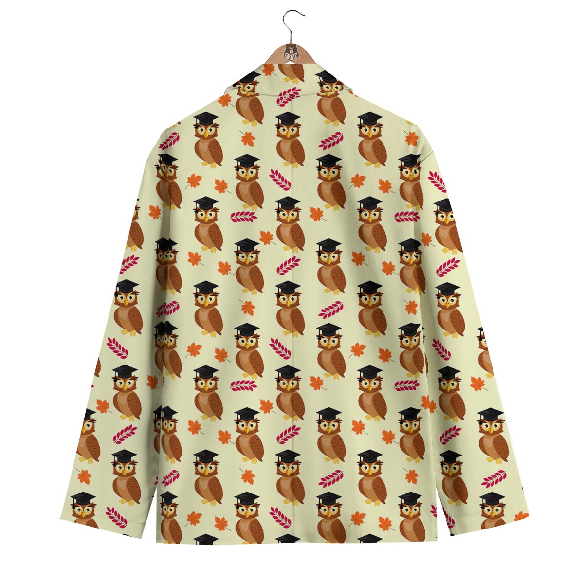 Graduation Owl Pattern Print Men's Blazer-grizzshop