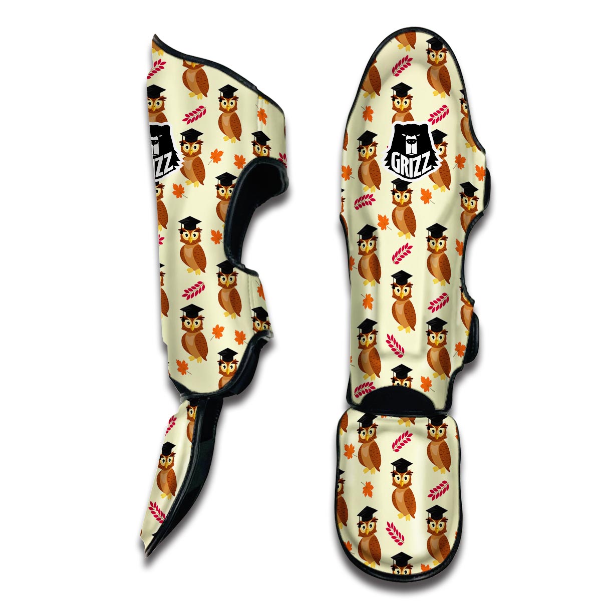 Graduation Owl Pattern Print Muay Thai Shin Guards-grizzshop