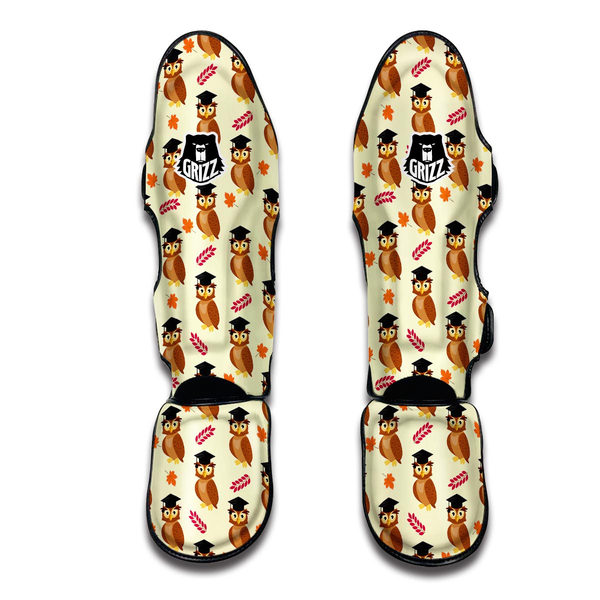 Graduation Owl Pattern Print Muay Thai Shin Guards-grizzshop