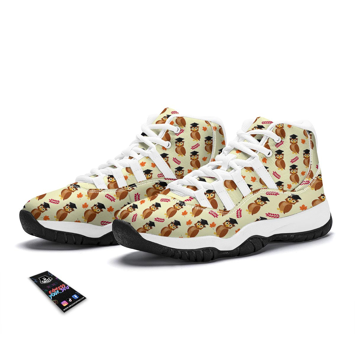 Graduation Owl Pattern Print White Bball Shoes-grizzshop