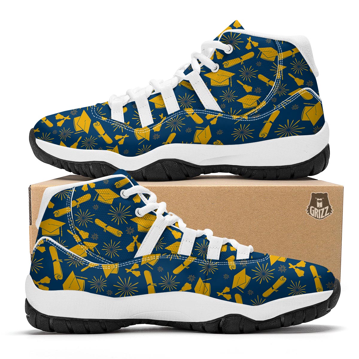 Graduation Pattern Print White Bball Shoes-grizzshop