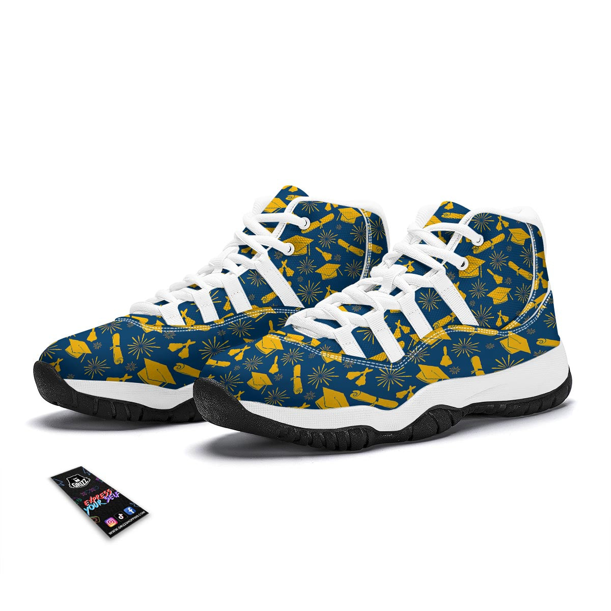 Graduation Pattern Print White Bball Shoes-grizzshop