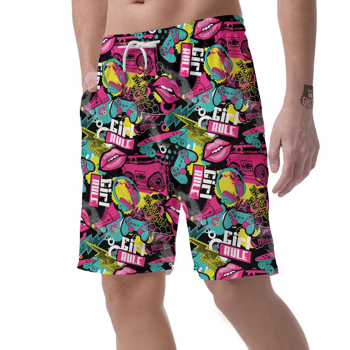 Graffiti Abstract Hiphop Lip Men's Shorts-grizzshop