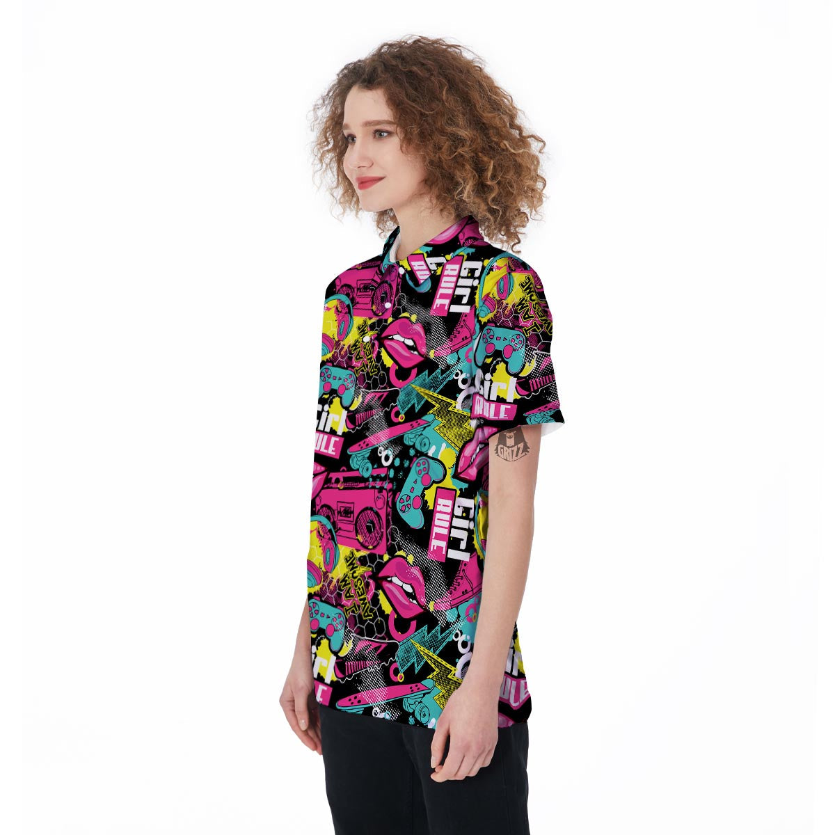 Graffiti Abstract Hiphop Lip Women's Golf Shirts-grizzshop