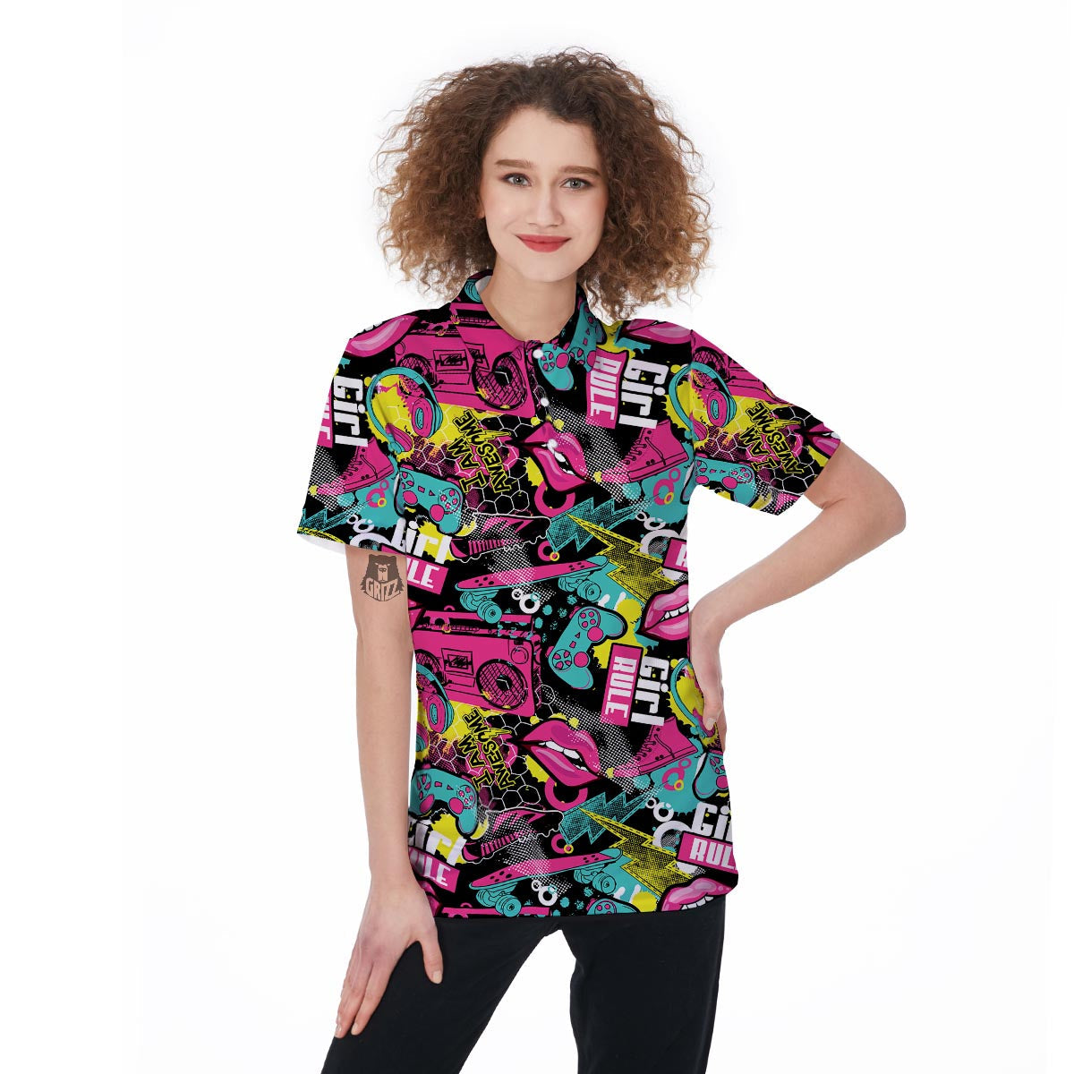 Graffiti Abstract Hiphop Lip Women's Golf Shirts-grizzshop