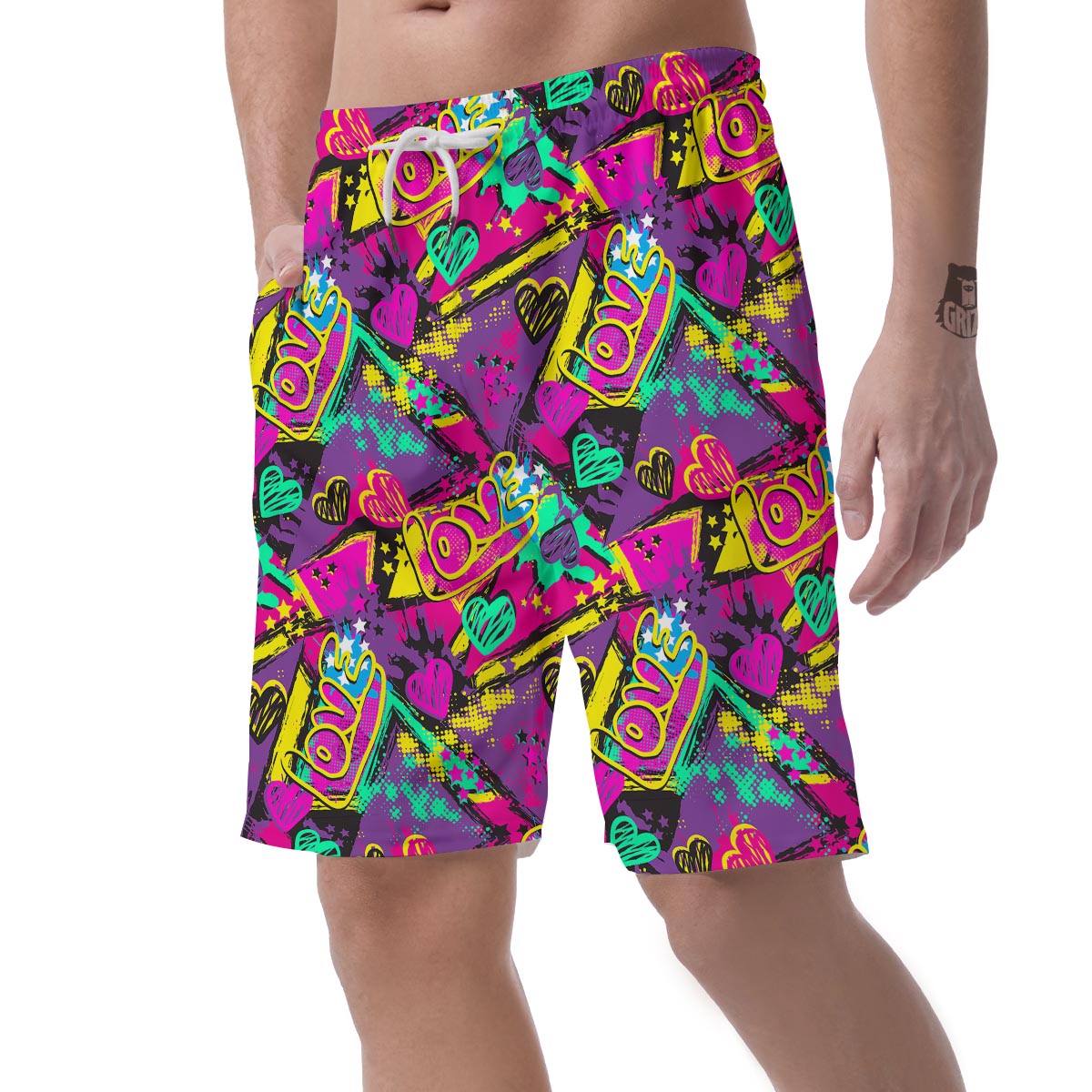 Graffiti Airbrush Love Print Men's Shorts-grizzshop