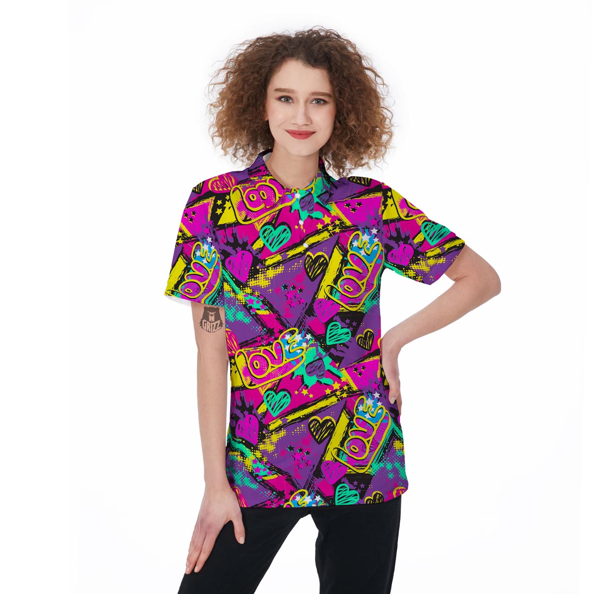 Graffiti Airbrush Love Print Women's Golf Shirts-grizzshop