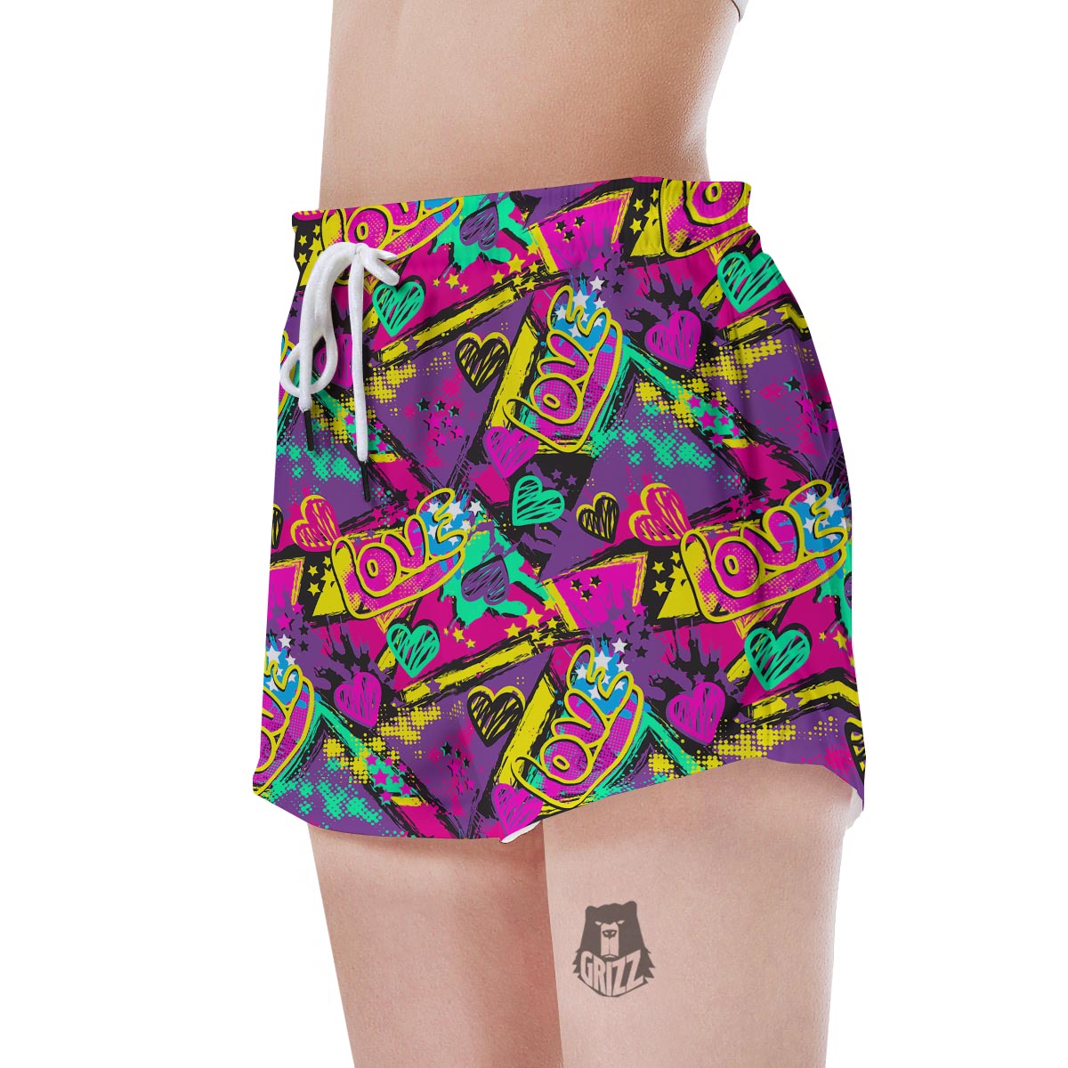 Graffiti Airbrush Love Print Women's Shorts-grizzshop