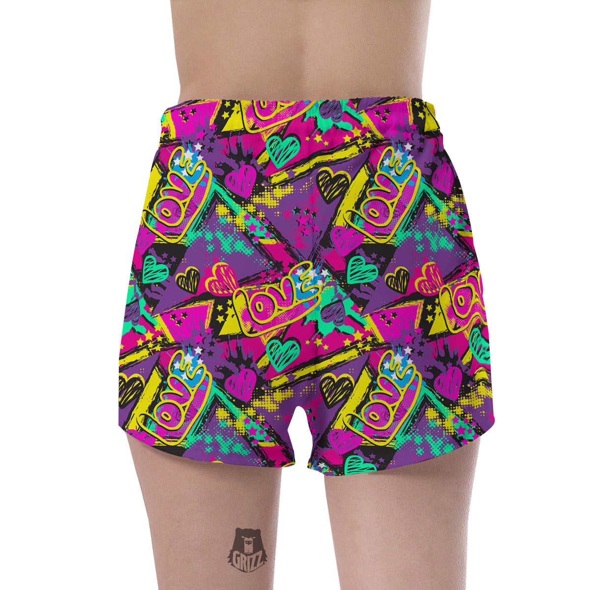 Graffiti Airbrush Love Print Women's Shorts-grizzshop