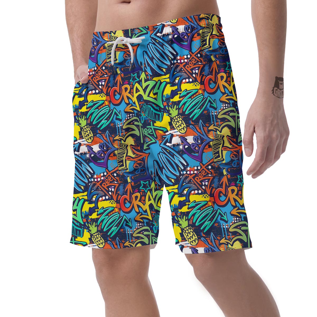 Graffiti Backdrop Print Men's Shorts-grizzshop