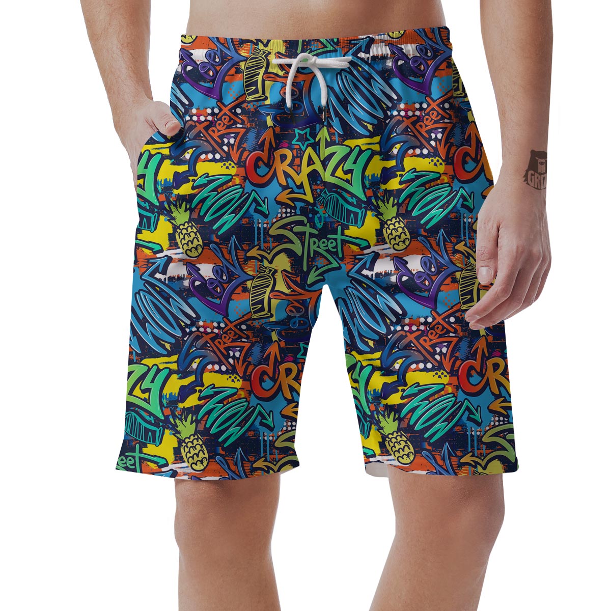 Graffiti Backdrop Print Men's Shorts-grizzshop